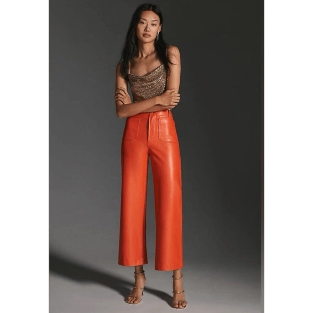 NWT Maeve by Anthropologie The Colette Faux Leather Pants Sz 32 Tall Orange $148